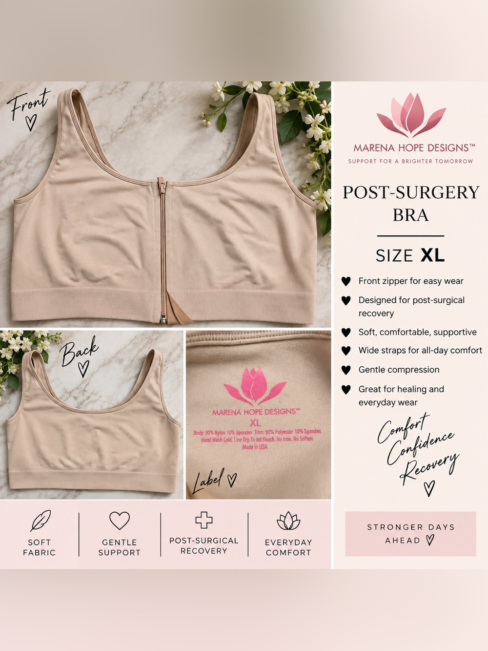 🤎 Marla Hope Designs Post-Surgery Bra — Size XL
